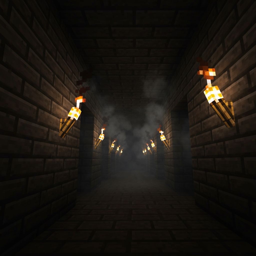 Devour MC horror scene featuring procedural dungeon with fog and shadows